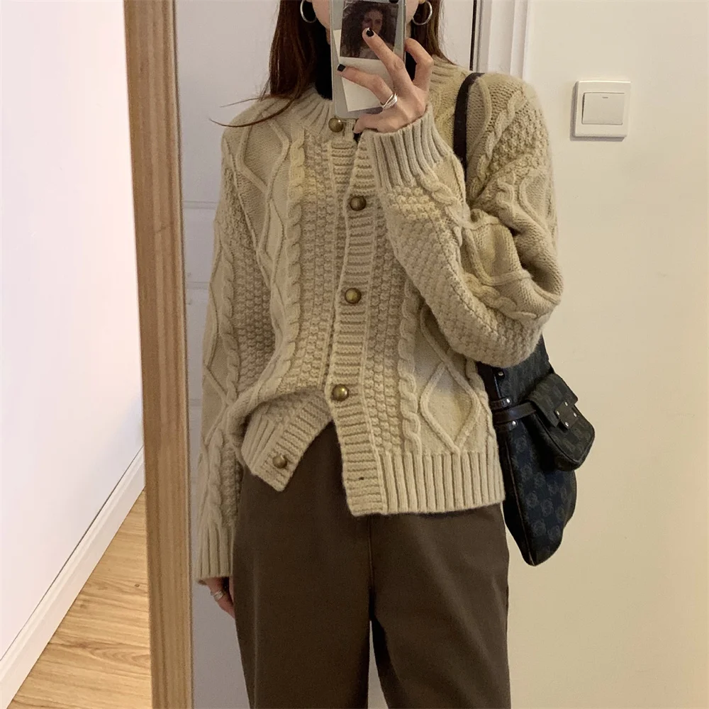 

Cardigan for Women Vintage Knitwear Sweaters Cardigans Chic Lazy Style Winter 2021 Loose Casual Outwear Fashion Women Tops