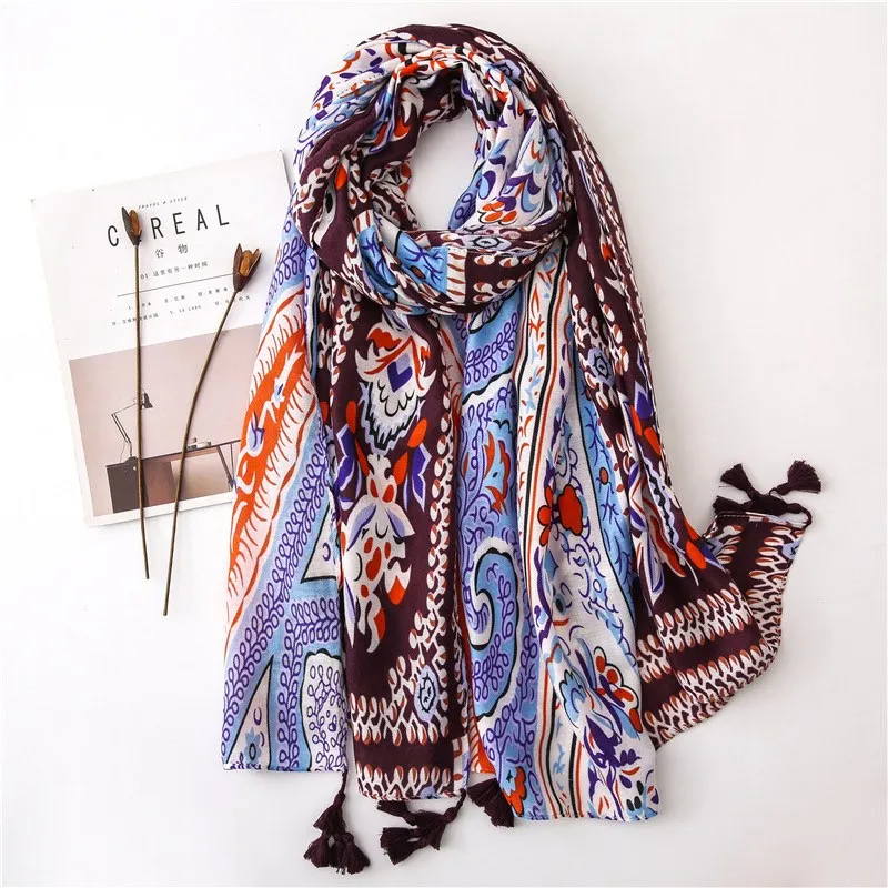 style 6 KYQIAO головной платок, новинка, женский, для девочек, весна, осень, дизайнерский, длинный, богемный, этнический, мягкий, с принтом, шарф, накидка с кисточками, шаль, палантин - Цвет: style 6