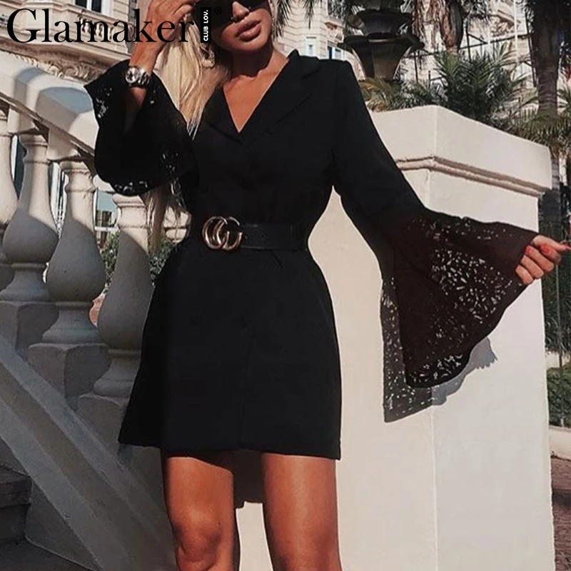Glamaker сексуальное кружевное лоскутное платье блейзер для женщин Ретро стиль с