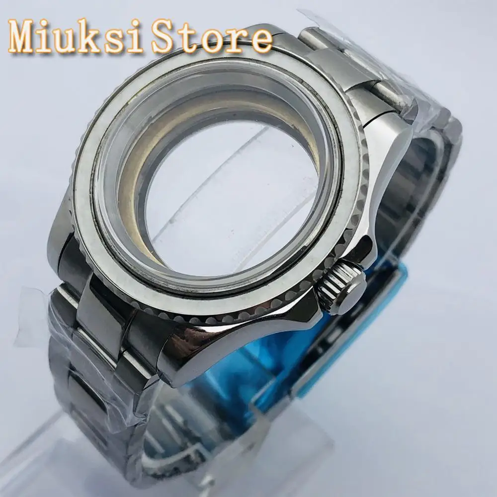 40mm sterile silver polished case sapphire glass fit NH35 NH36 ETA 2836 Miyota 8215 821A 82 series Mingzhu DG2813 3804 movement