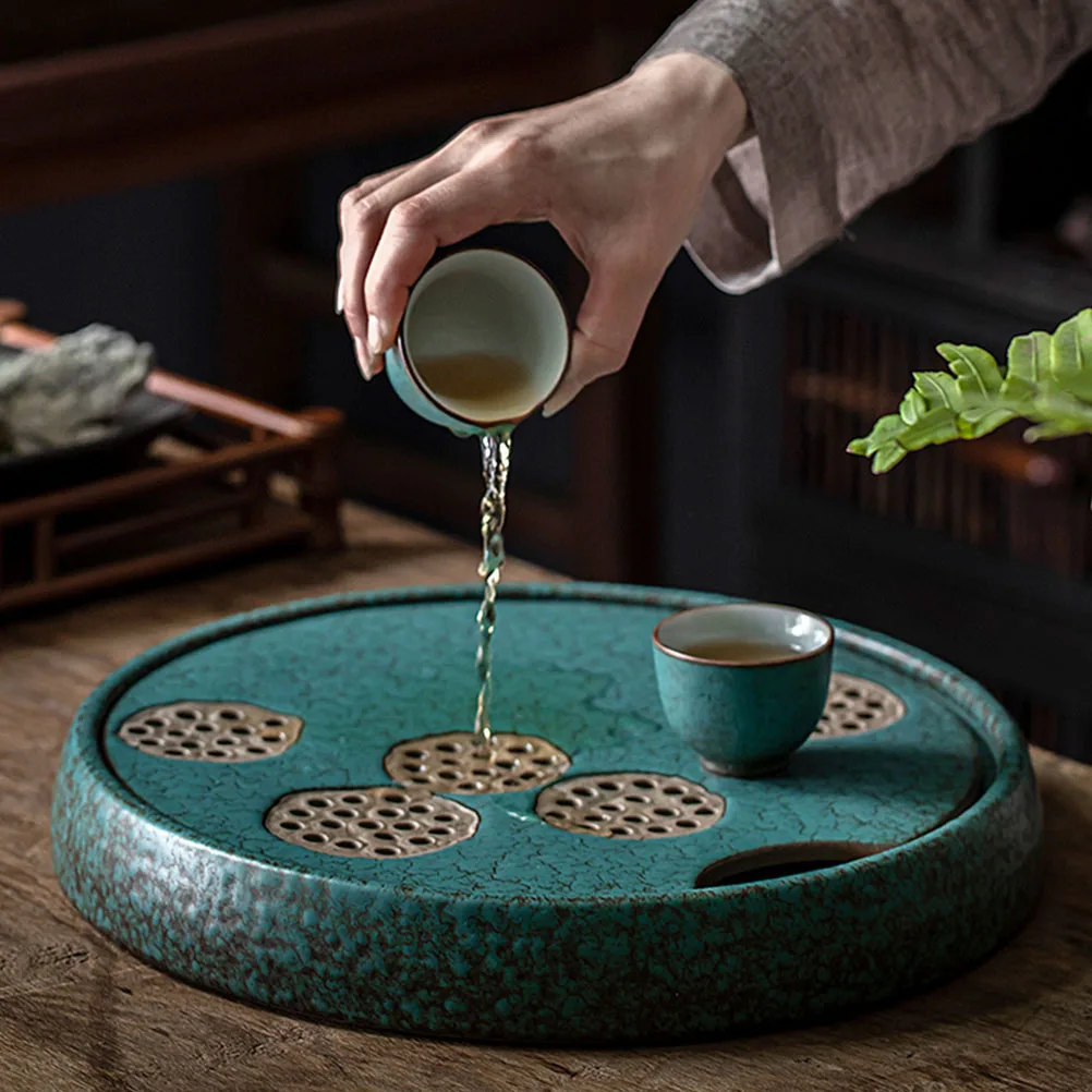 

1Pc Creative Tea Tray Practical Pot Holder Ceramic Water Tea Kettle Tray (Green)