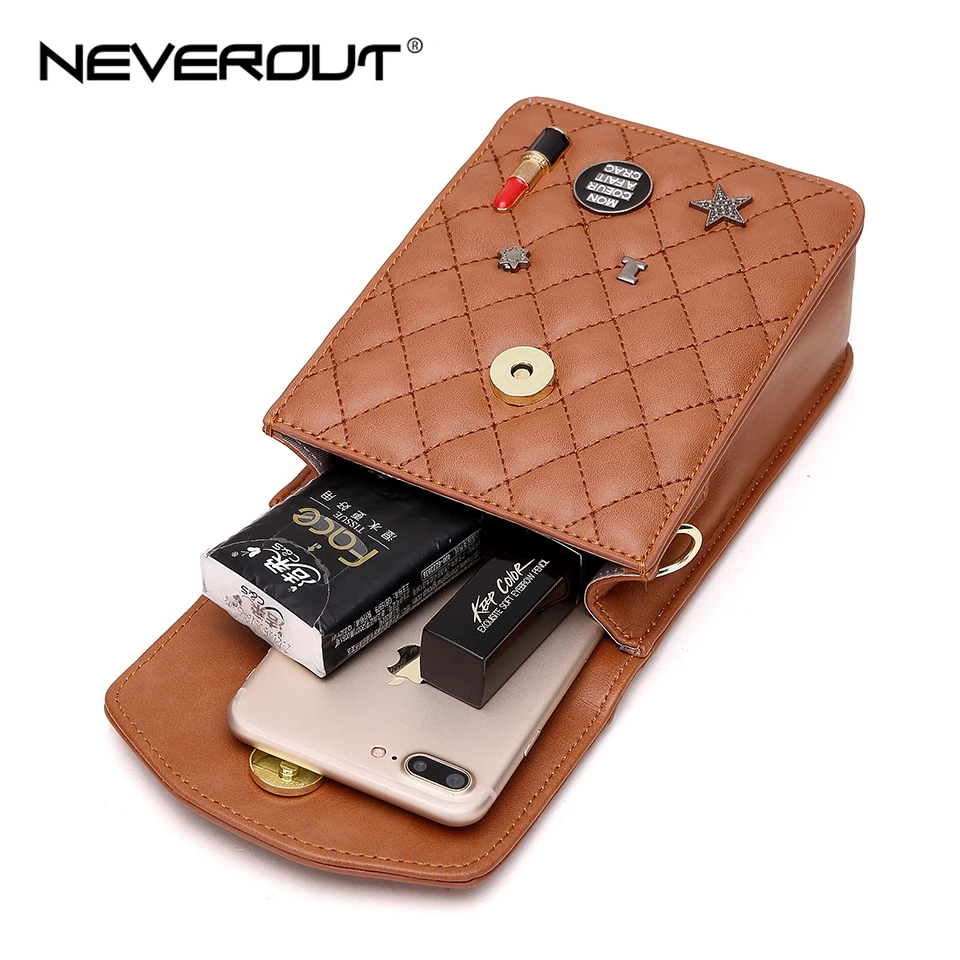 NEVEROUT мини-сумка для женщин Классическая решетка спилок кожа стеганая сумка через плечо для мобильного телефона кошелек для девочек сумка на плечо