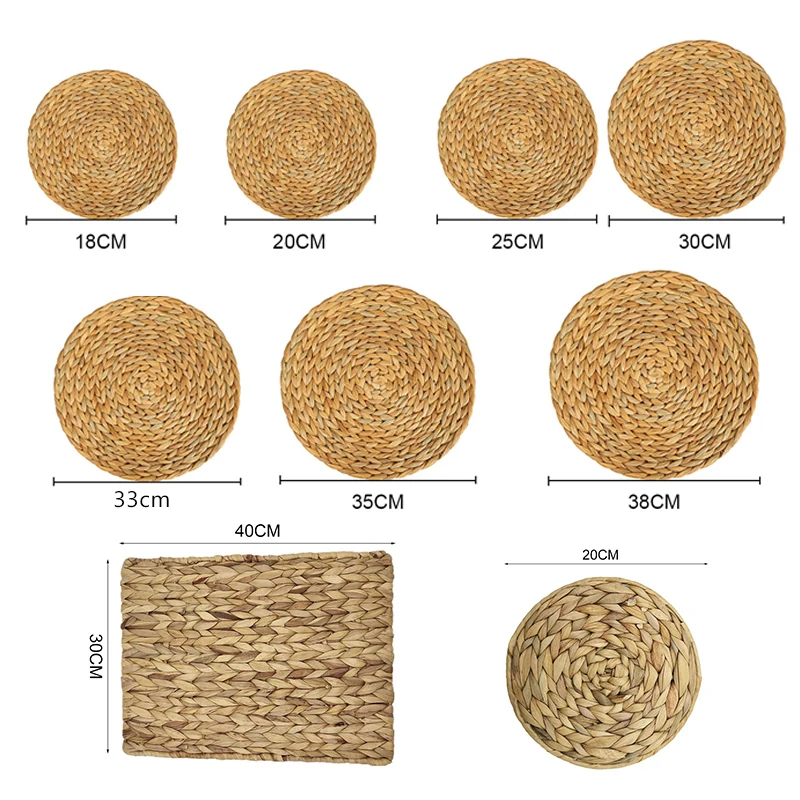 

Placemat Pad Coasters Kitchen Table Mats rattan coaster Bowl Mats Padding Mat Insulation Pad Round Placemats Hand-made Braid Pad