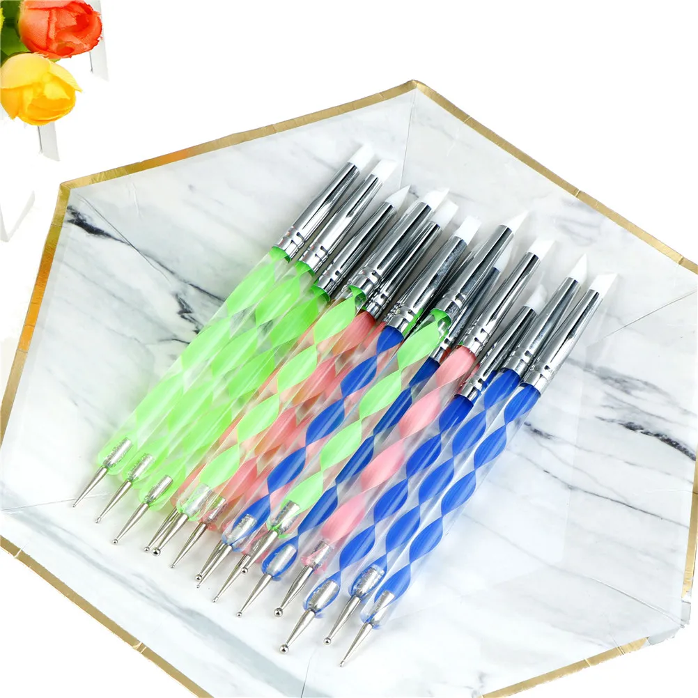 

5pc Double Head Nail Art Silicone Dotting Pen Brush Sculpture Emboss Carving Shaping Paint Acrylic Pick Rhinestone Manicure Tool
