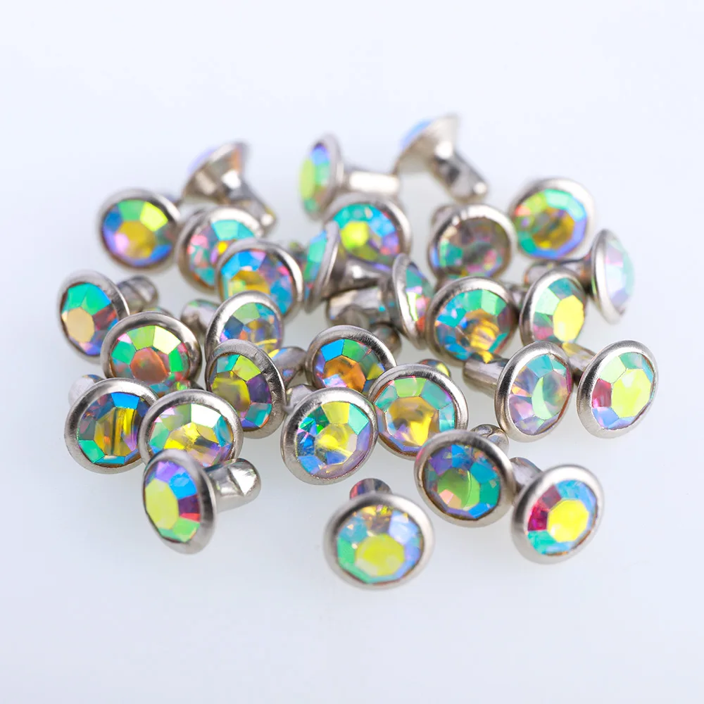 100 комплектов 6/8 мм кристаллы AB отделка заклепки стразы Алмазные шпильки для