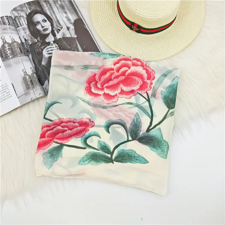 

J1155 Women Spring Scarf Soft Silk Scarf Long Flower Printed Scarves Female New Summer Beach Wrap Shawl Scarves