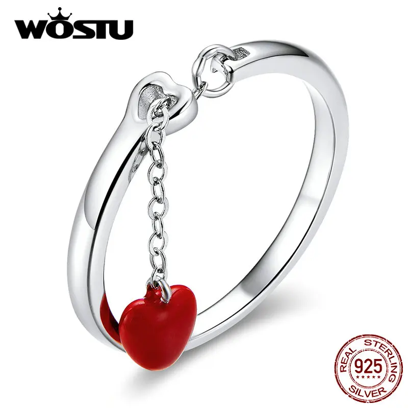 WOSTU 100% Настоящее Стерлинговое Серебро красноватые сердечные ритмы кольца для