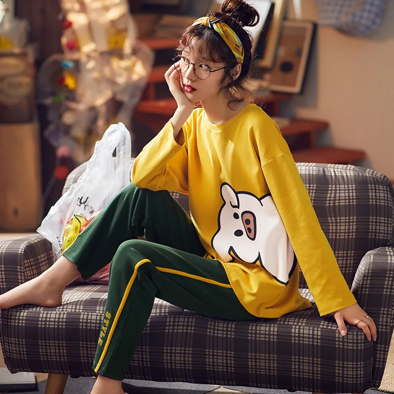 XIFER весенние и осенние пижамы для пар женская одежда сна топ + длинные штаны