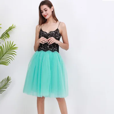 mint green 7 слоев 60 см Тюлевая юбка женская летняя трапециевидная юбка миди юбки женские Высокая талия плиссированные юбки в складку для женщин школьная Солнцезащитная юбка - Цвет: mint green