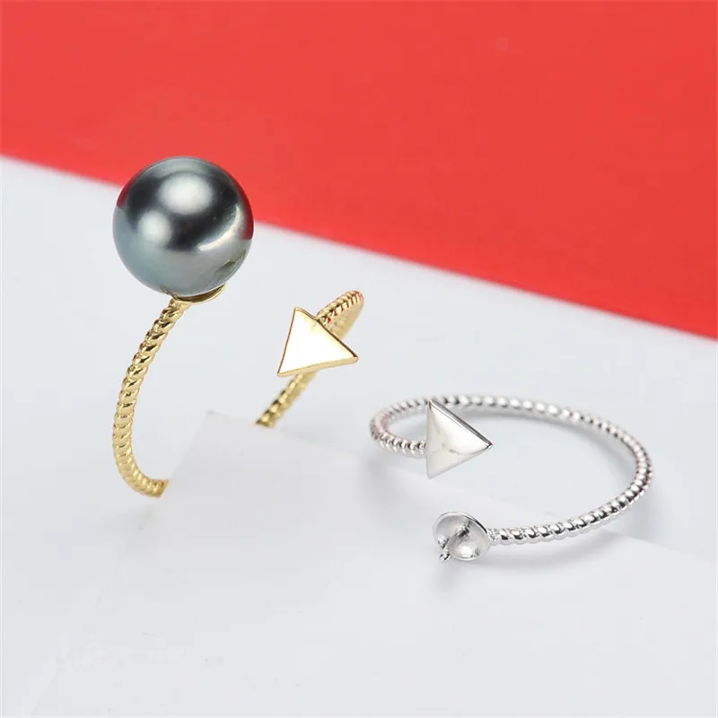 

S925 Sterling Silver Adjustable Ring Settings Base Blank Jewelry Findings Fit Half Hole Pearl DIY Women Ring Making Accessories