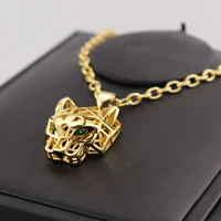 2022 new charm luxury tiger head green eye pendant necklace classic hip hop style copper neutral jewelry gift for men women