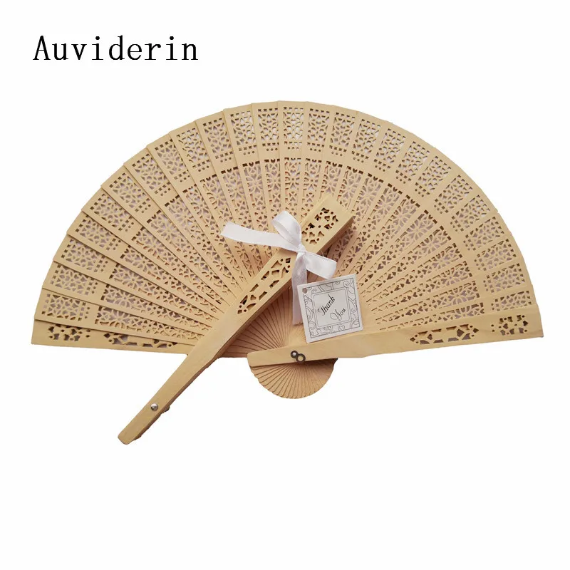 

50 шт., деревянные веера с бантом и биркой «Thank You»