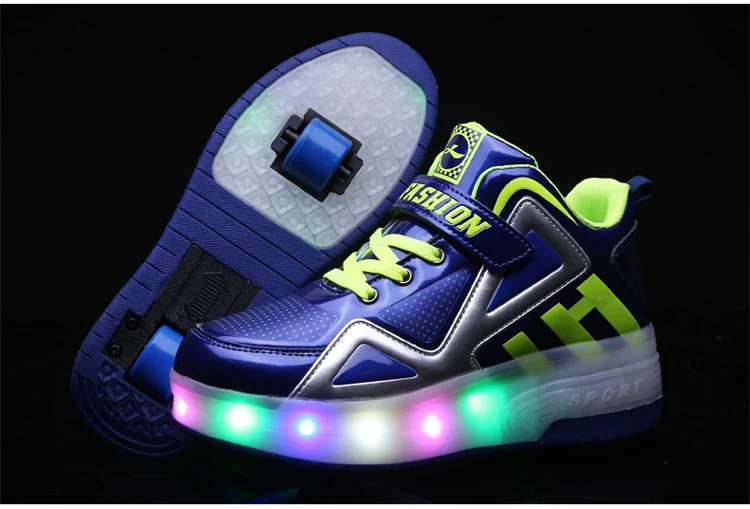 HYFMWZS/ г. Модные двухколесный светодиодный Heelys обувь дышащая детская обувь съемные детские тонкие Ролики 30-40