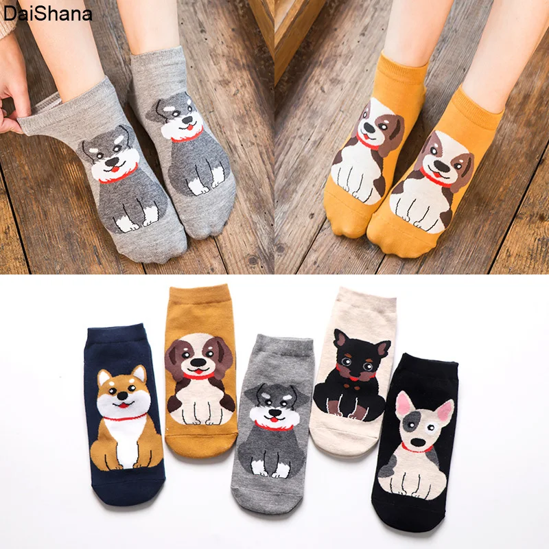 5Pairs/lot Spring Summer Fashion Women Cotton Sox Cartoon Hello Kitten Cat Puppy Dog Harajuku Kawaii Cute Girl Happy Funny Socks