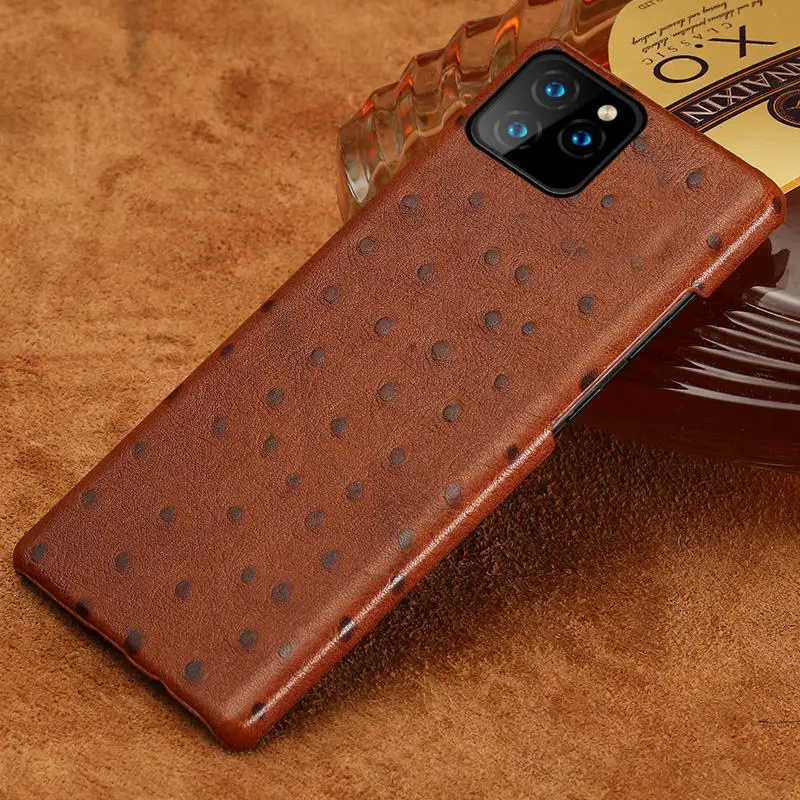 coffee Жесткий чехол LANGSIDI из натуральной кожи для iphone 11 pro max 6,5 Страусиная задняя крышка для iphone 11 чехол xr xs max 7 8 - Цвет: coffee