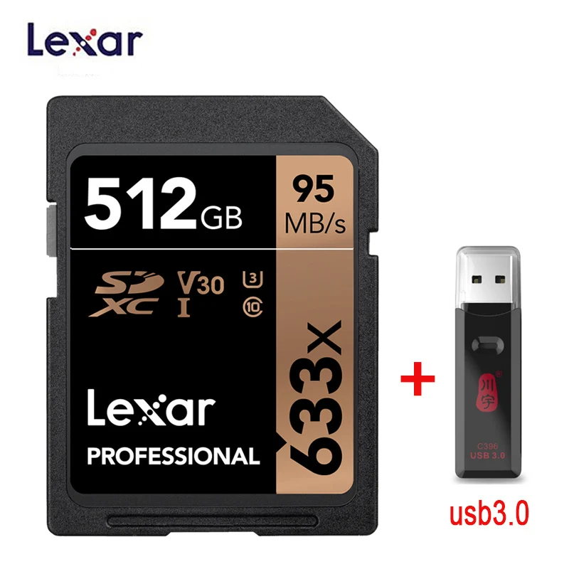 Lexar SD карты 633x 95 м/с 32 Гб U1 SDHC 64 Гб 128 ГБ 256 ГБ 512 г U3 SDXC карты памяти класса 10 для 1080p 3D 4K видео Камера - Емкость: 633X 512GB-C396