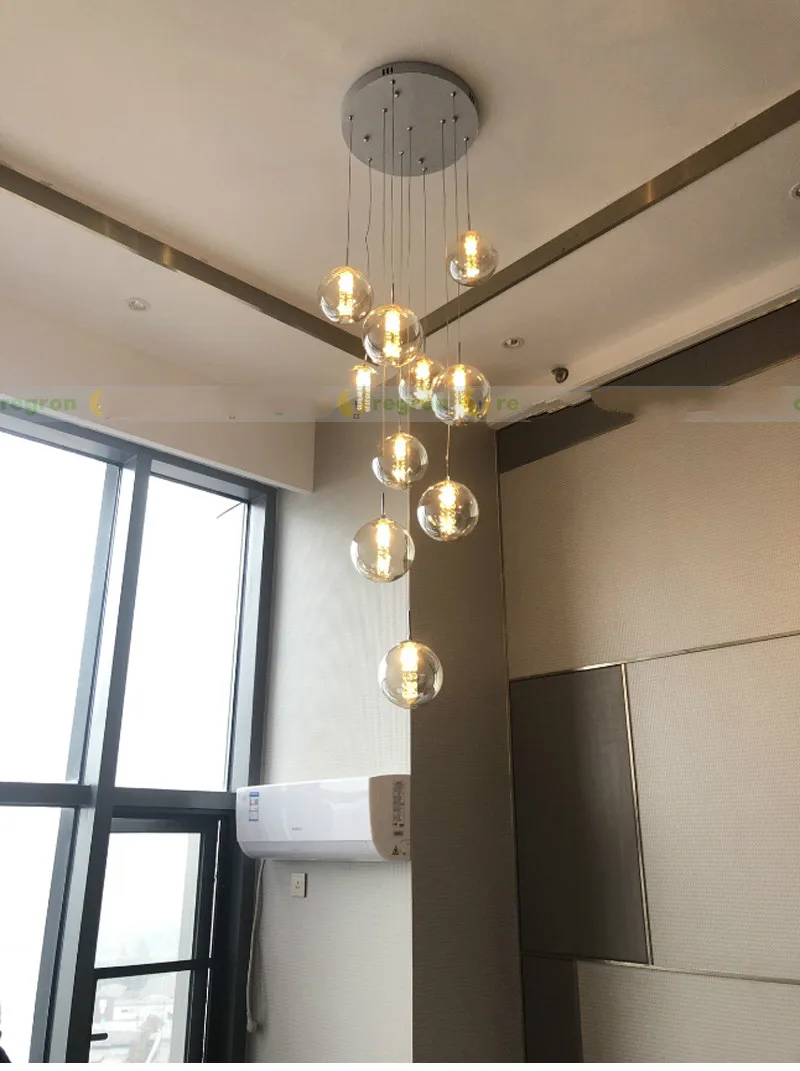 

Living Room decor black chandeliers smoke Glass ball Lamp stairwell chandelier for villa G4 led stair Light hotel decor Fixtures