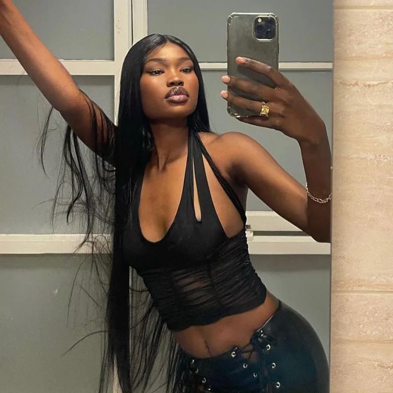 

Solid Sexy Y2K Tank Top Women 2021 Summer Mesh Sleeveless Crop Top Streetwear Fashion Crisscross Camisole Vest Black Tops