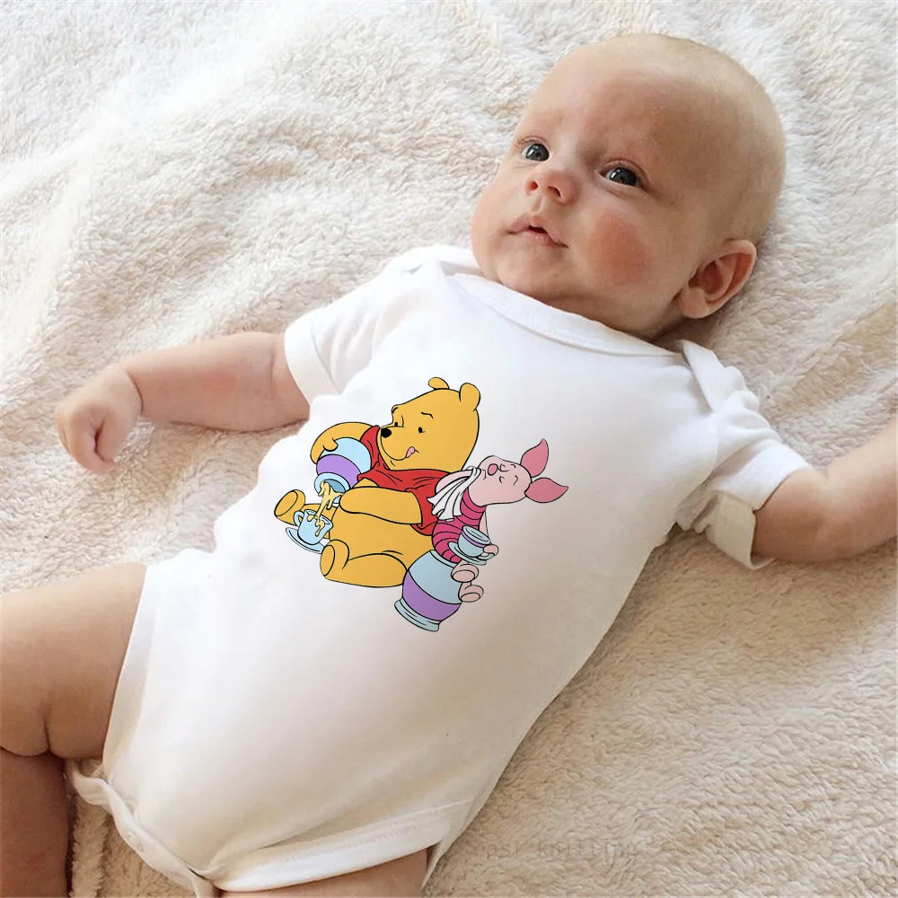 

Winnie And His Friends Baby Clothes Summer Short Sleeve Casual White O-neck Infant Jumpsuits Bodysuits Baby Girls Boys Rompers