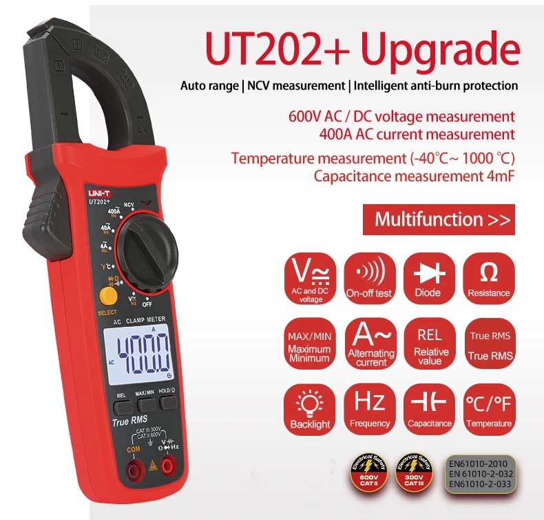 UNI-T UNI T цифровой ток мини клещи мультиметр DC AC Ампер тестер 400A 600 В мощность клещи