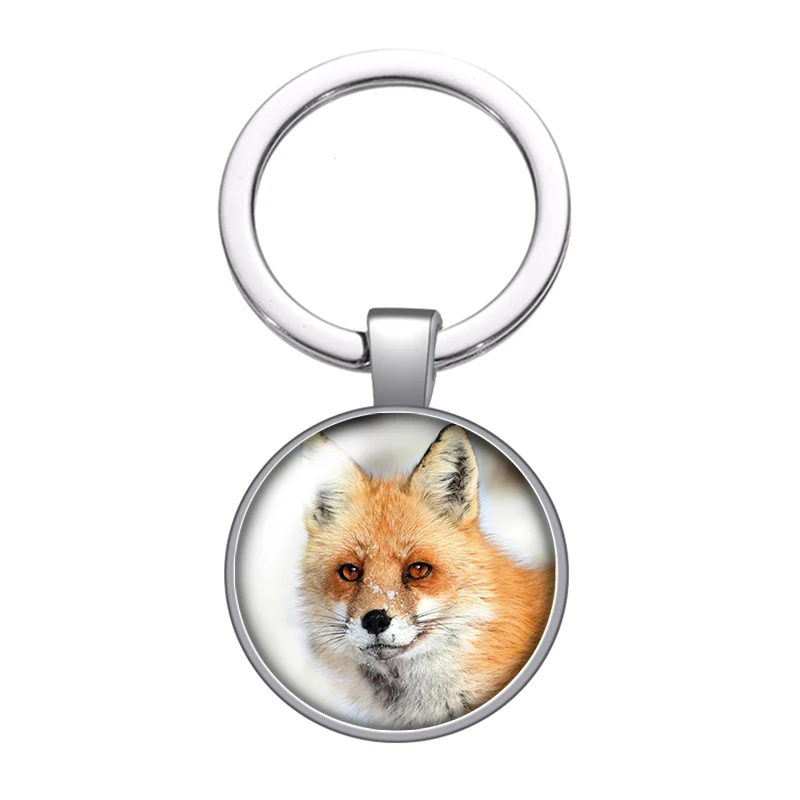 Fox animal cute clever glass cabochon keychain Bag Car key chain Ring Holder Charms silver color keychains for Men Women Gifts | Украшения