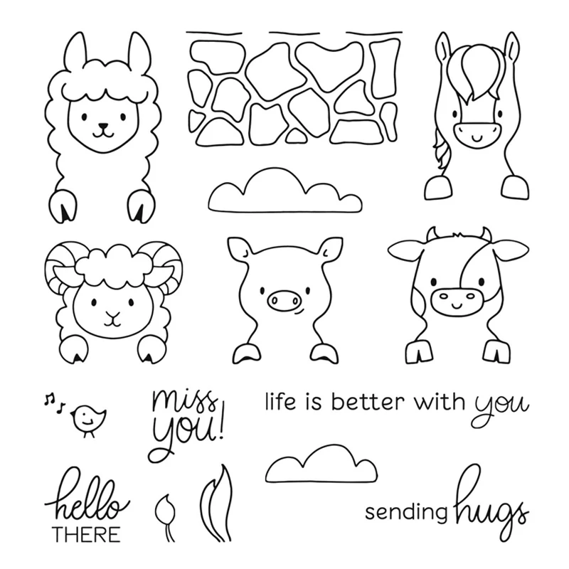 Набор печати Peekaboo на ферме животные корова свинка лошадь чувства прозрачный