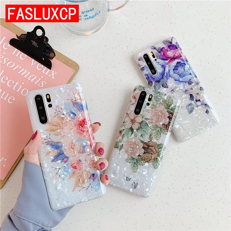 Чехол P20 P30 Pro Lite роскошный мягкий силиконовый IMD чехол с цветами розы для Huawei Mate 20