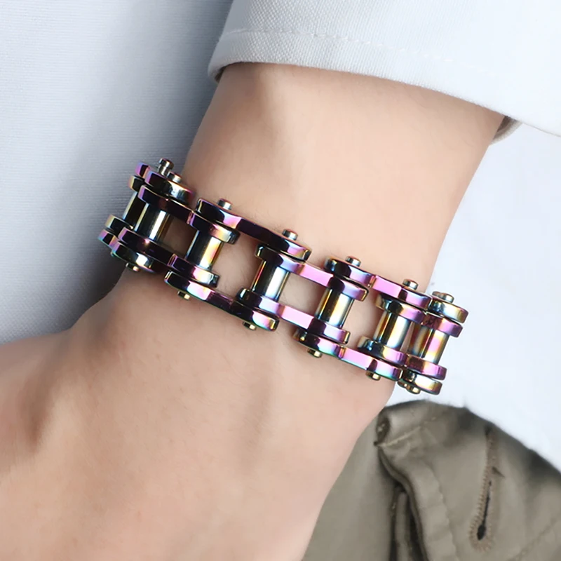 

18mm Gold Men's Heavy Biker Bike Bracelet Silver Color Titanium Stainless Steel Bicycle Motorcycle Chain Bracelet Bangle Jewelry