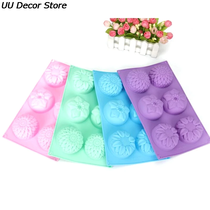 

6 Hole DIY Silicone Art Handmade Soap Round Flower Shape Candle Cake Baking Mold