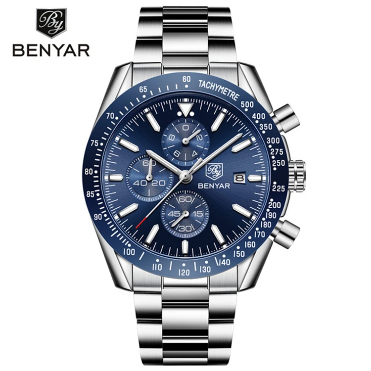 BENYAR BY 5140 Men Watches BENYAR Casual Fashion Full Steel Quartz Top Brand Luxury Watch Men Waterproof Sports Watches Clock