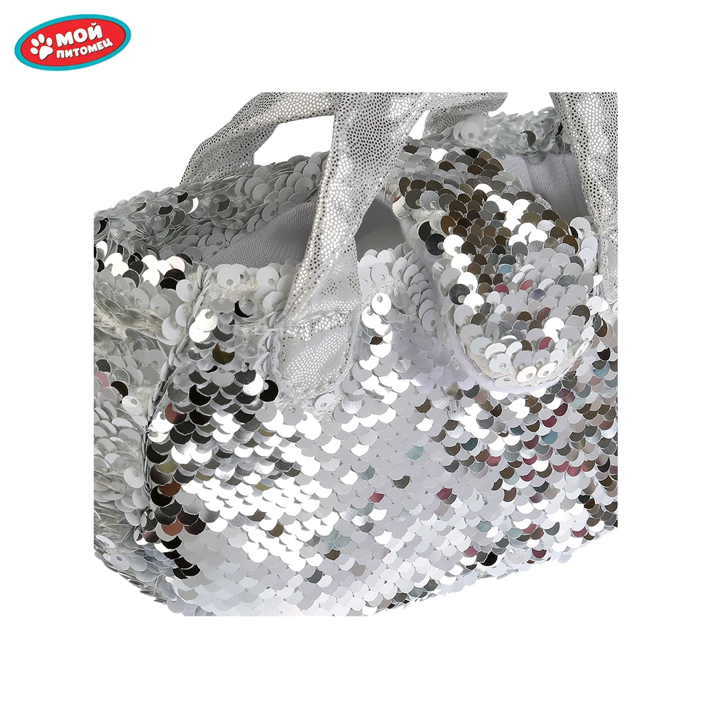 Мягкая игрушка Мой питомец собака 15см в сумочке из пайеток серебро 278160 | Игрушки и