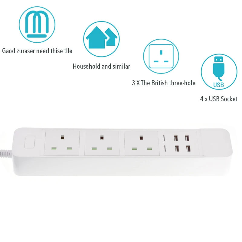 Смарт-Мощность полосы 3 UK розетки разъем с выходом 5V 3.1A 1USB 2.4A 4 USB быстрой зарядки