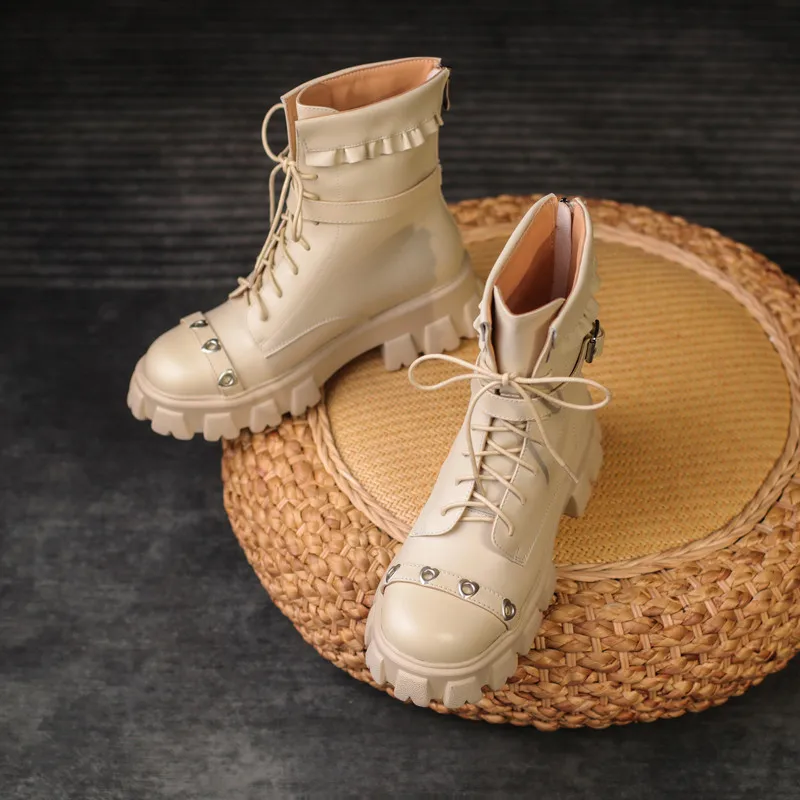 

MORAZORA 2021 Big Size 41 Genuine Leather Motorcycles Boots Women Flat Platform Shoes Fashion Cool Winter Ankle Boots Female