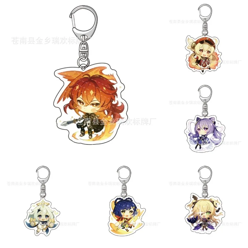 

2021 Hot Fashion Anime Genshin Impact Key Chains Zhongli Diluc Venti Paimon Keychain Base Acrylic Stand Keyring Gift For Friend