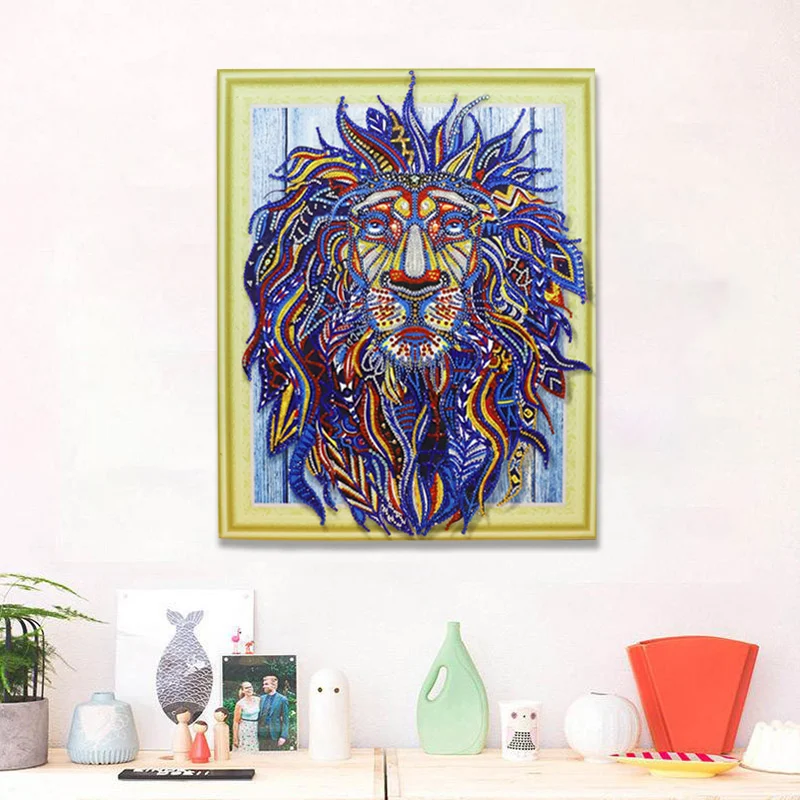 Meian Diamond Embroidery Sale Lion Indian 5D DIY Painting Drill Special Shaped Mosaic Sets Picture Animal | Дом и сад