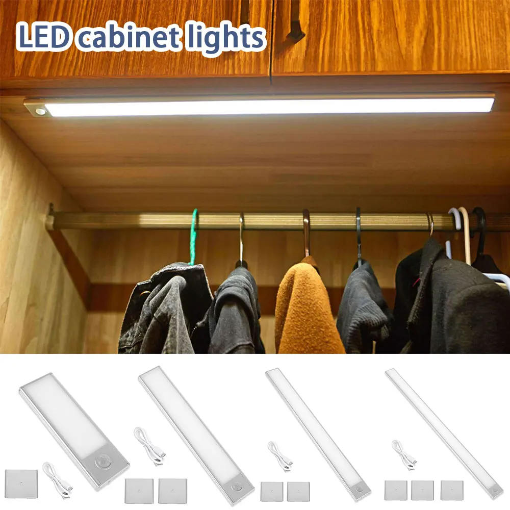 

Motion Sensor Light Wardrobe Cupboard Rechargeable Battery LED Kitchen Cabinet Closet Stair Wardrobe Light LED Light Bar 3 Modes