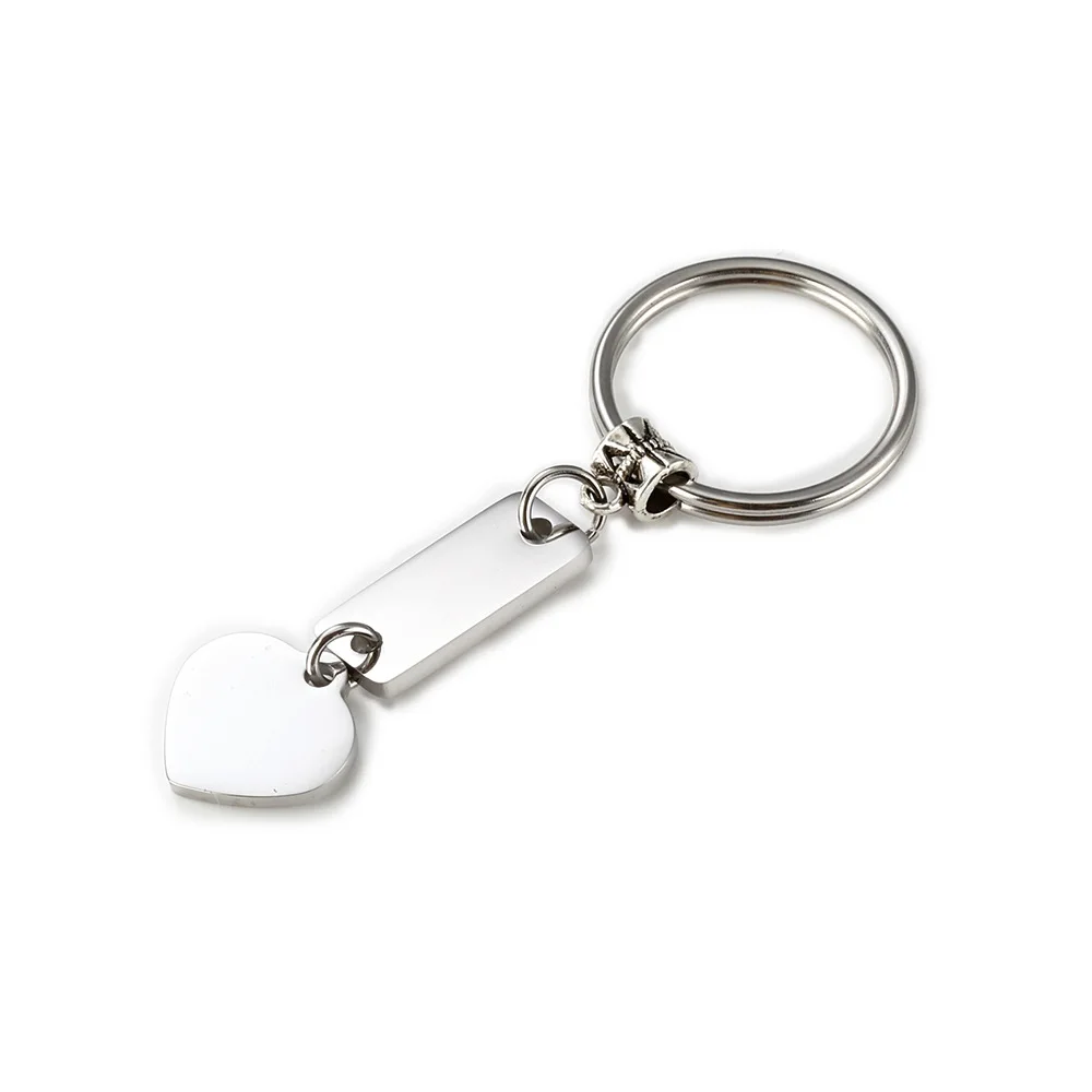Пустая прямоугольная подвеска в форме сердца брелок для ключей из нержавеющей