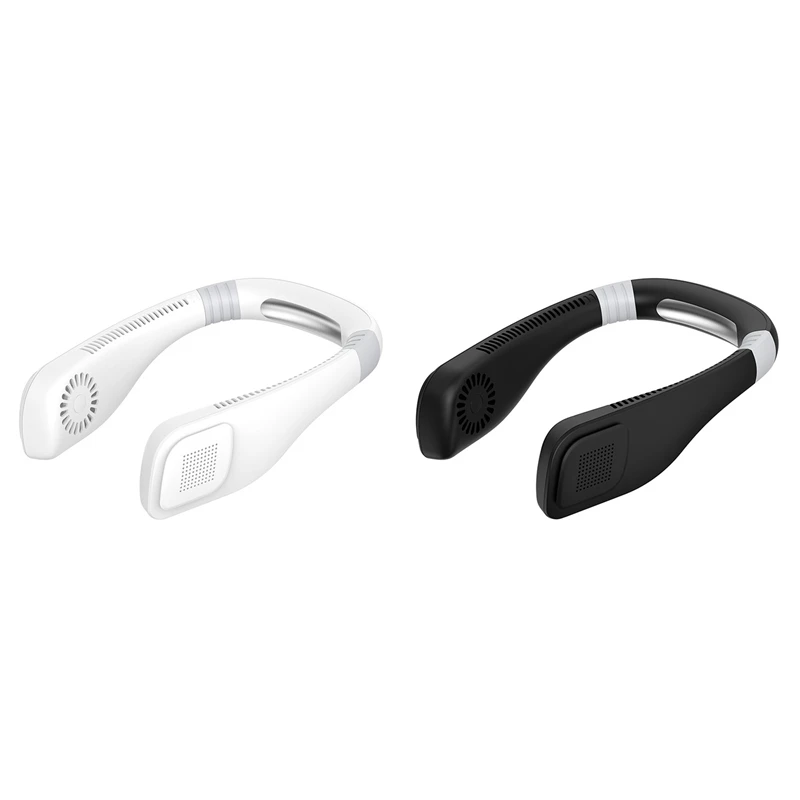 

2 Set Bladeless Neck Fan, 360Degree Cooling Hands Free Sports Fan, Usb Mini Personal Fan, Black & White