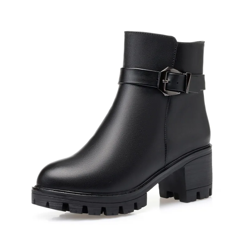 

Новинка Зима 2021 женские ботинки на толстом каблуке выше щиколотки с нескользящей подошвой из хлопка зимние ботинки женская модная обувь