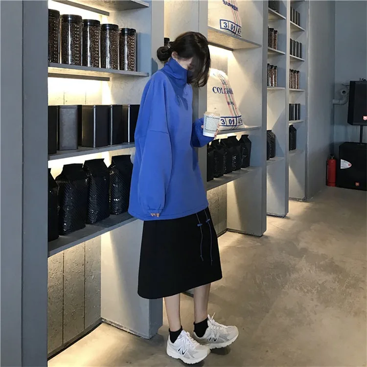 Толстовки женские водолазки в Корейском стиле хип-хоп однотонные Harajuku женские универсальные плюс бархат теплые на зиму мягкие толстовки милые