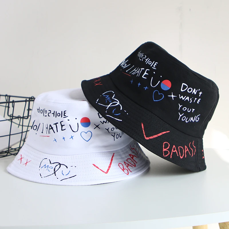 

Панама в стиле Харадзюку для мужчин и женщин, шляпа с надписью граффити для рыбалки, летняя уличная Панама, Кепка в стиле хип-хоп