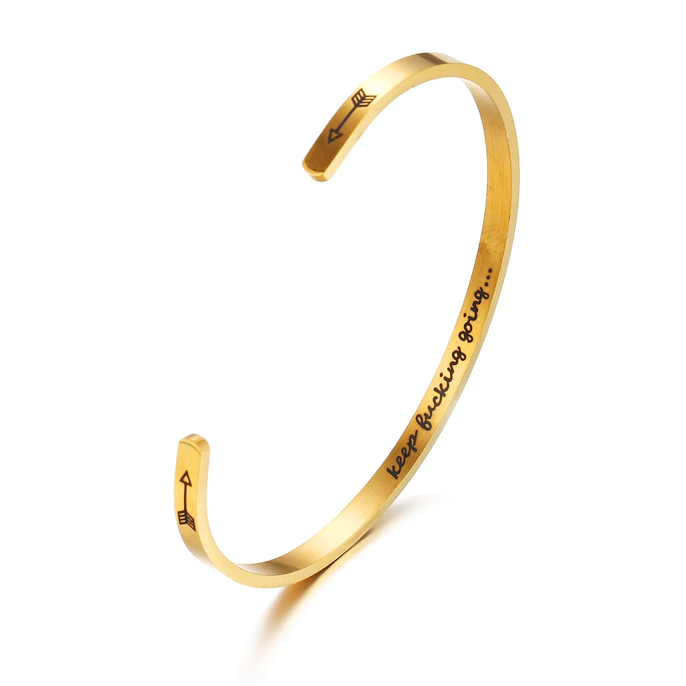 Engraved KEEP BUCKING GOING Inspirational Quote Bangles Cuff Mantra Bracelets Anniversary Gifts for women femme |