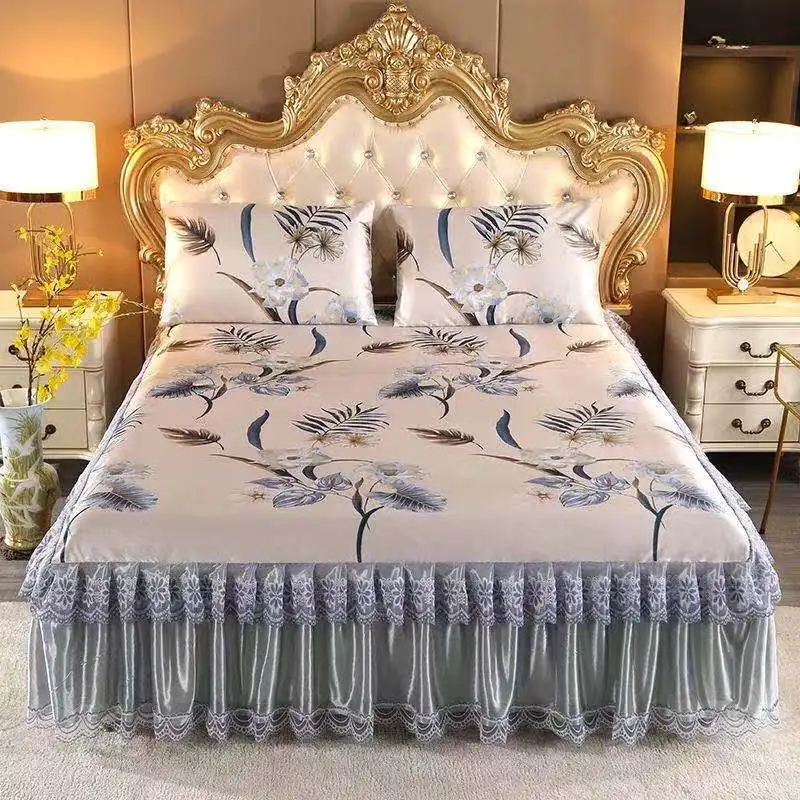 

3 Pc Summer Mat beding sheet Bed Skirt Cotton Linen Bed Set Twin Queen King Flat Sheet Pillowcase For Adult