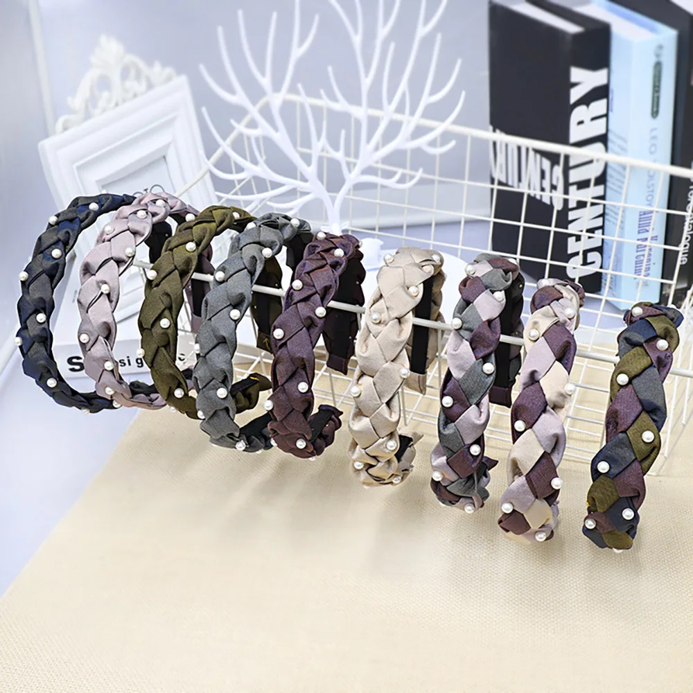 

Очаровательная деревянная повязка на голову в простом стиле с жемчугом для женщин элегантная вязаная повязка для волос ручной работы женск...