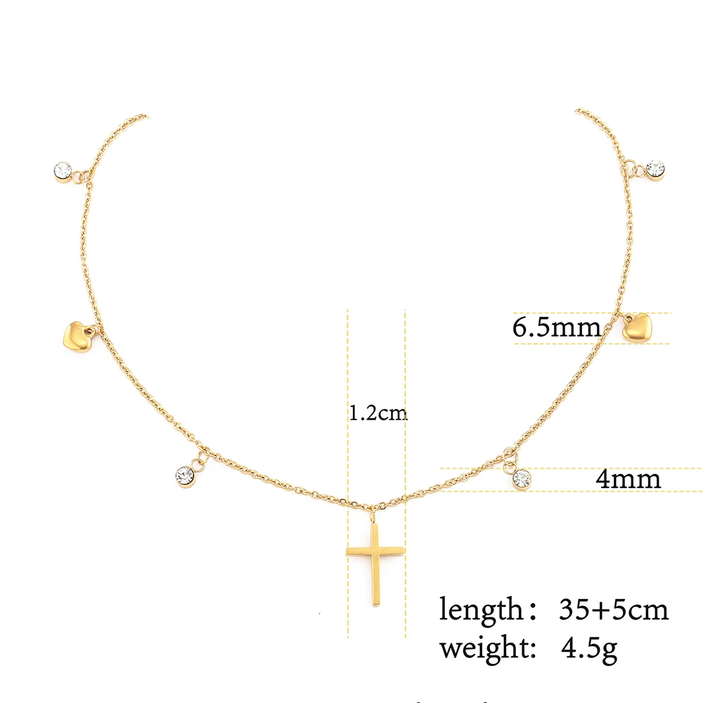 

Wholesale Stainless Steel Choker Necklace with Heart Cross Crystal Charms as Mother's Day Best Gift 10pcs/lot