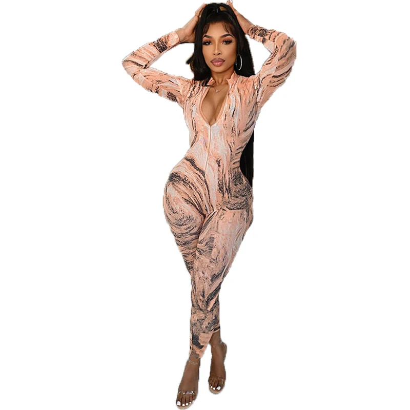 

Осенние облегающие комбинезоны, пикантные Комбинезоны на молнии с длинным рукавом, повседневные Комбинезоны с высокой талией для женщин, п...