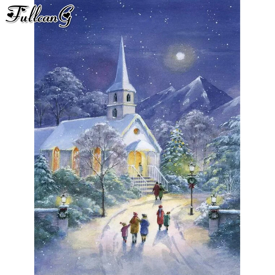 

5D DIY Full Diamond Painting Snow House Scenery Mosaic Embroidery Rhinestone Cross Stitch Pictures Home Decoration AA3150