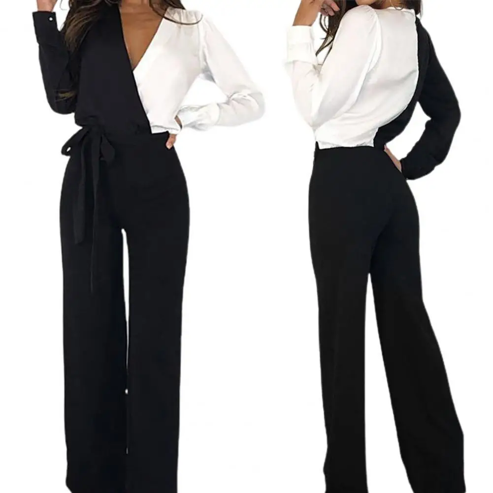 

Женский комбинезон с V-образным вырезом и длинным рукавом