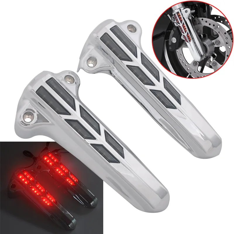

Motorcycle Chrome Front Lower Fork Leg Slider Cover LED Light For Harley 2014-2019 Road Street Electra Glide EFI Ultra Classic