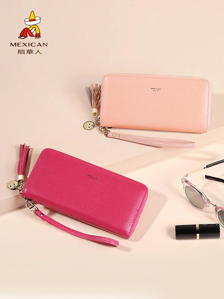 

Mexican Wallet women's long suede cowhide zipper simple large-capacity leather Korean multifunctional clutch top handle wallets